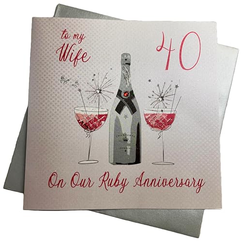 White Cotton Cards Large To My Wife Ruby Wedding Anniversary, Handmade 40Th Anniversary Card, White, Xlbd40W