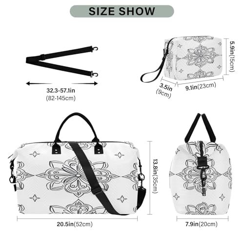 Boho Pattern Travel Duffel Bag Large Capacity Weekender Bag with Toiletry Bag Detachable Shoulder Strap Travel Tote Bag for Women3