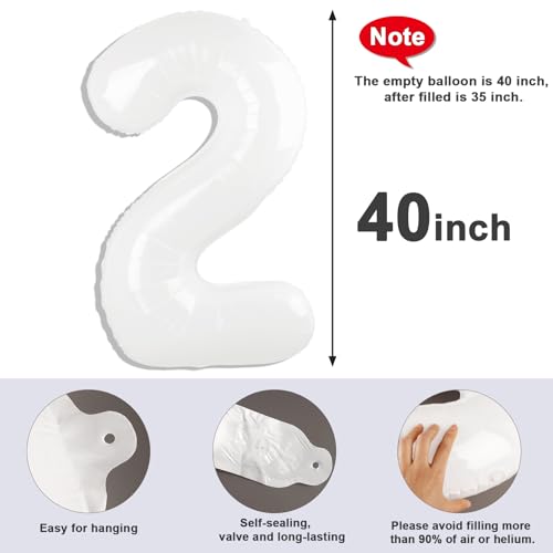 Image of 2 Balloon Numbers Birthday Decorations, 40In White Balloons for Men Women | Eye-catching Appearance, Perfect Decorative Centerpieces, Convenient Self-sealing Structure, Widely for Various Occasions