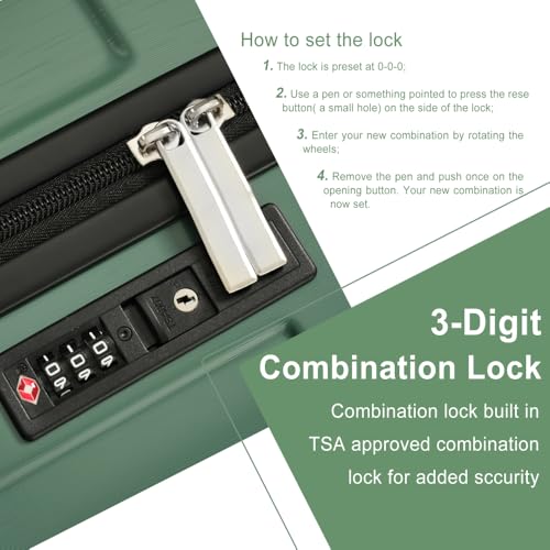 Hardshell Luggage, Lightweight Durable ABS Suitcases with Double Wheels, Expandable 28-inch Checked 28" (Single) (20Inch Green Set)3