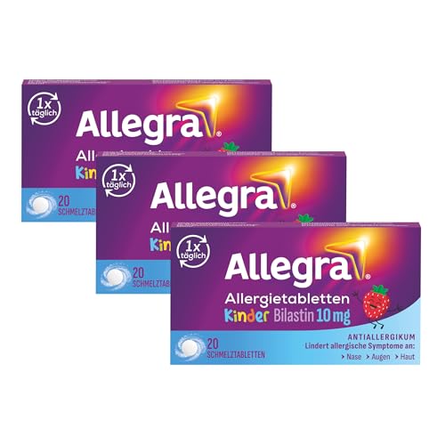 Allegra Allergie Tabletten für Kinder 6-11J | Schmelztabletten | 3 x 20 Stk | Antihistaminikum | Wirkstoff Bilastin | schnell und 24 Std wirksam bei Heuschnupfen, Tierhaarallergie, Hausstauballergie