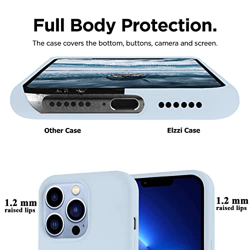 Image of Elzzi Microfiber Logo Cut Cover Compatible for iPhone 13 Pro Max Case Cushion Liquid Soft Silicone Gel Rubber Cases Full Body Protective Shockproof Back Cover 6.7 inch, Mist Blue