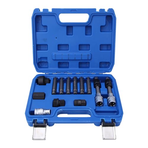 13pcs Alternator Belt Pan Removal Wrench Tool Alternator Freewheel Pulley Removal Socket Drill Bit Set Gate Tool for Alternators