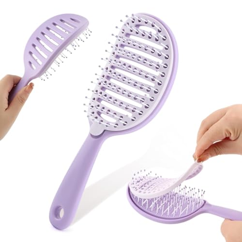 Image of Detangling Hair Brush,Curly & Straight Hair for Women Men,Portable Vented Paddle Brush for Wet Dry & Damaged Hair,Salon & Home Personal Use (Purple)