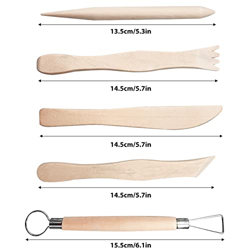 5Pcs Clay Tools Set, Wooden Polymer Clay Pottery Play Dough Modeling Tools Kits For Beginners Professionals Kids Pottery Sculpture #TOP1