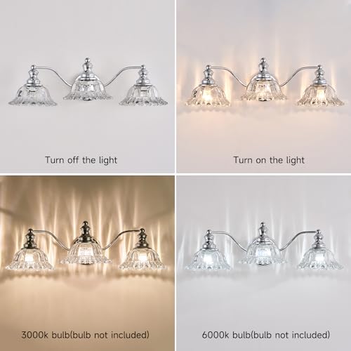 Image of XIEDUN Chrome Vanity Light 3 Light Bathroom Lights Vanity Lights for Bathroom Bathroom Light Fixtures
