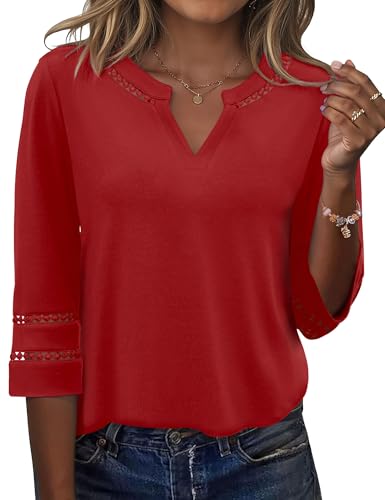 Ivicoer Red Tops for Women 2026 3/4 Length Sleeve Women Top Outfits Spring Fashion Shirts L