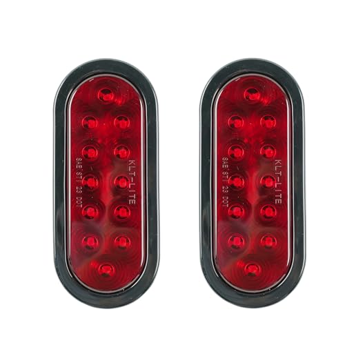 2PCS 6 Inch Oval Red LED Trailer Tail Lights IP65 Waterproof Surface Mount Stop Brake Turn Signal Lights for Truck RV Boat Marine Camper DOT Compliant Rear Trailer Lighting Kit(6 Oval 12LED Red)