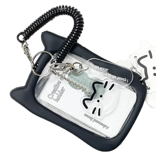 猫の耳のフォトカードホルダー素敵なカードカバーキーチェーンペンダントケースクリアフォトスリーブクレジットプロテクターキャットキャットイヤーホルダーバスカードスリーブキーチェーンペンダントクレジットカバー