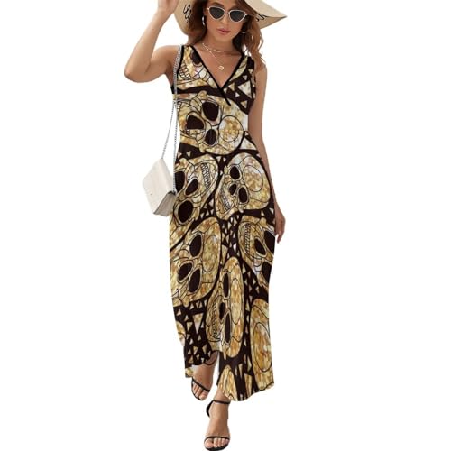 Robe longue d'été col V avec tissu fluide et léger sans manches