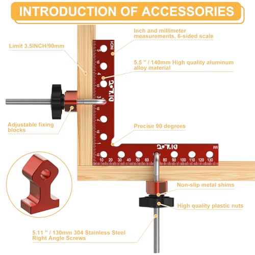 Corner Clamp for Woodworking, 90 Degree Corner Clamp, 4 Pack 5.5"x 5.5" Aluminum Alloy Right Angle Woodworking Tools, Positioning Squares for Picture Frame, Box(L-6 Side Scale Marking thicken)