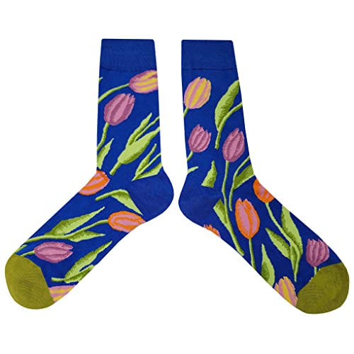 Blue Tulip Dress Socks Funny Novelty Crazy Fun Design Men Size 8-12 Cotton Casual Crew Colorful Funky Fancy Socks Gift for Men2