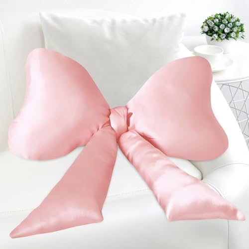 Homaisson Big Blue Bow Throw Pillow, Satin Breathable Neck Support Cushion, Smooth...