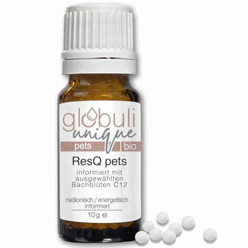 ResQ pets Bachblüten Bio Globuli · Relax für Hund & Katze/Haustiere · bei Angst, Stress, Panik, zur Beruhigung, Gewitter, Sylvester Feuerwerk · globuli unique · 10 g ca. 1100 St. · DE-ÖKO-007