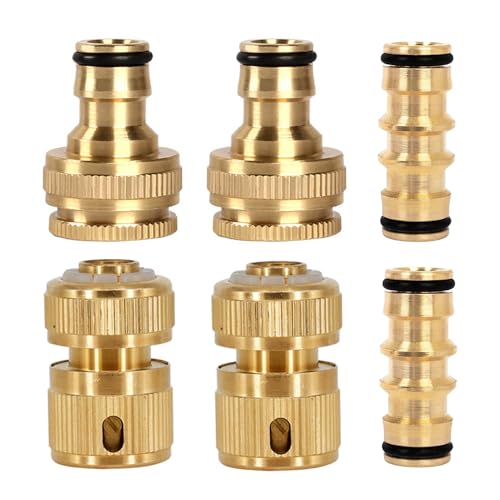 6 Pack Brass Garden Hose Connectors Hose Pipe Connector & Tap Connector Kit Quick Connect Hose Fittings for 1/2 Inch Garden Hose Pipes