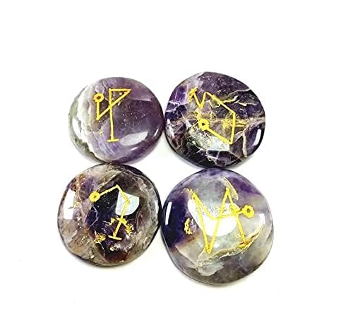Amethyst Archangel Stones Set of 4 - Michael, Gabriel, Raphael, Uriel Signature Symbol for Talisman Protection Healing Crystals and Healing Stones