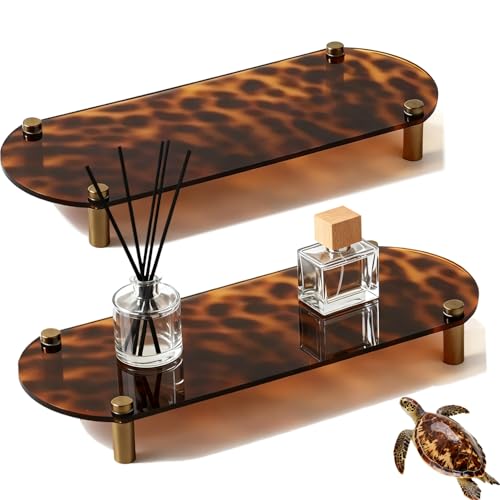 2 Pack Luxury Tortoise Shell Tray with Gold Metal Legs Decorative Tortoise Shell Bathroom Accessories 11 x 4.3 inches