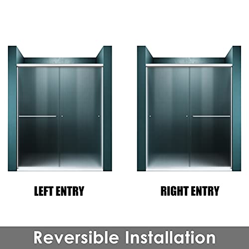 Elegant Double Sliding Shower Door 60 In. W X 72 In. H Semi-Frameless Glass Shower Screen Panel With 1/4'' Frosted Glass Bathroom Doors Bypass Shower Enclosure Brushed Nickel Finish #TOP2