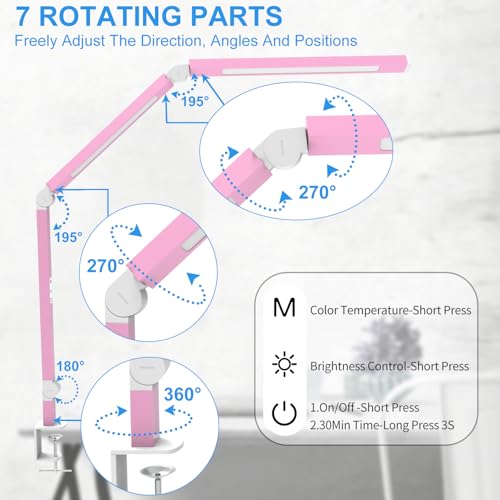 Image of Micomlan Architect Desk Lamp with Clamp, Led Desk Lamp with Dual Light Bars and Adjustable Swing Arm, Clip-on Stepless Dimming Table Light Computer Lighting for Home Office Sewing Painting Hobby