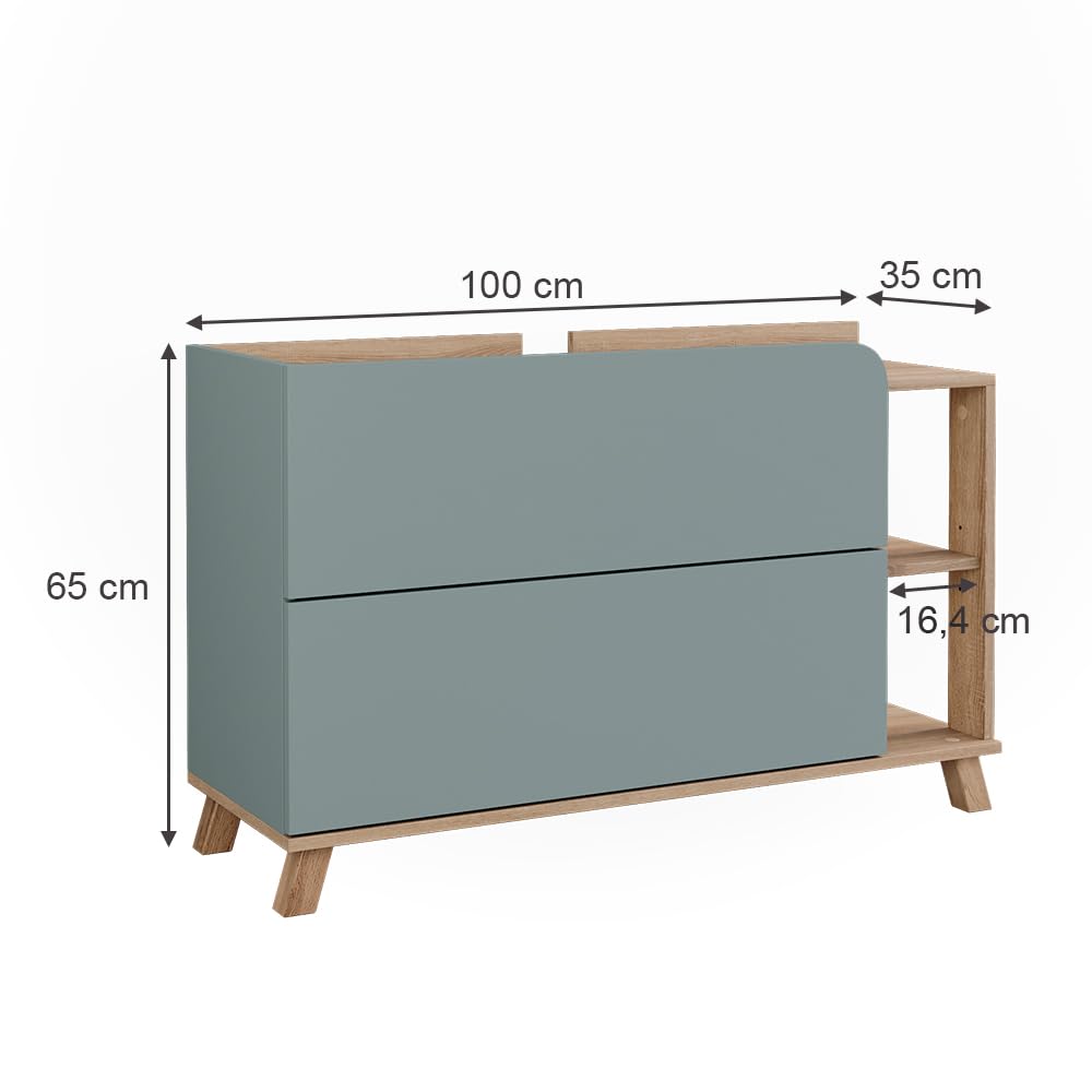 Vicco Mobiletto per lavabo Karen, Sonoma/blu, 100 x 65 cm con 2 cassetti, per montaggio sotto il lavabo con apertura per sifone