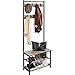 Yaheetech Portemanteau avec Banc et Grand Meuble d'Entrée Vestiaire à 3 Niveaux Étagère à Chaussures avec Crochets Mobiles Cadre en Métal Hauteur Style Industriel Gris