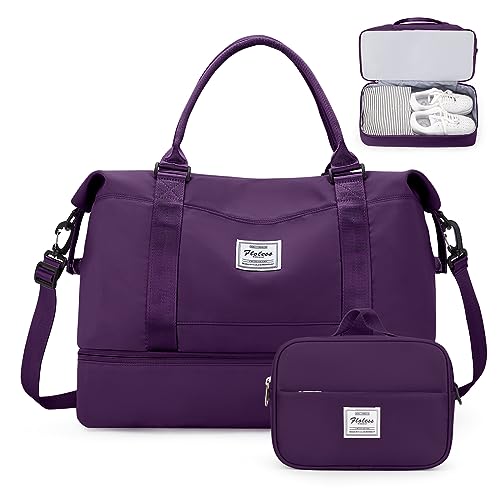 Weekender Bags for Women,Overnight Travel Duffel Bag with Shoes Compartment& Toiletry Bag,Extra Large(Dark Purple)
