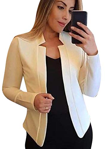 YMING Women's Casual Long Sleeve Open Front Cardigan Short Blazer Work Jacket Coat Beige L