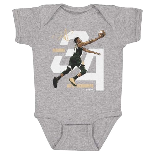 500 LEVEL Giannis Antetokounmpo One-Piece Infant Bodysuit - Giannis Antetokounmpo Layup W WHT (Heather Gray, 18M)