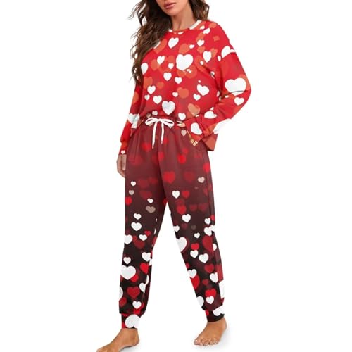 Image of Womens Lounge Set Long Sleeve Soft Pajama Sets Casual 2 Piece Pj Outfit Crewneck Sleepwear with Pockets Plus Size