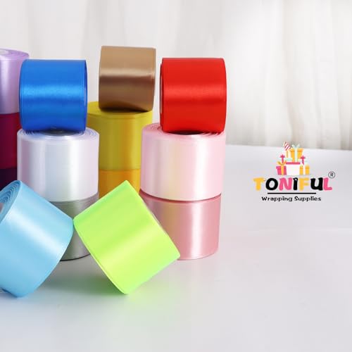 TONIFUL 5cm x 20M Gelb band breit geschenkband große schleife satinband für auto Bogen Schleifen Partydekoration Stuhl Hochzeit Der Valentinstag Geschenkverpackungen Strauß geschenkband
