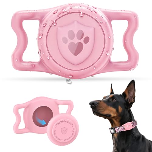 ilFindYou for Airtag Dog Collar Holder IP68 Waterproof Air Tagholder for Dog Collar Anti-Lost & Durable Silicone Case Compatible with Apple Air Tags (Pink)