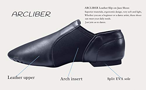 Arcliber Unisex Dance Shoes Leather Upper Slip-On Jazz Shoes For Women Men 4M Black #TOP5