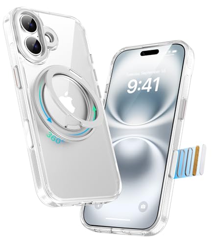 Image of for iPhone 16 Case, Compatible with MagSafe, Slim Shockproof Military-Grade Rugged Protective Case with Stand, Camera Control, Comfort Grip (C-Clear, iPhone 16)