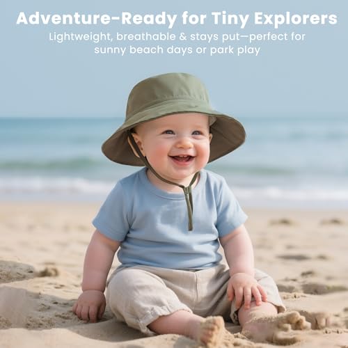 Konssy Baby Sun Hat 2 Pack, UPF 50+ Infant Bucket Hat, Summer Beach Hats with Wide Brim Adjustable Chin Strap, Soft-Lined - image 5