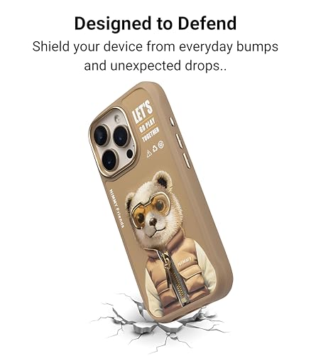 Image of Nimmy Dazzling MagSafe Embroidery Case for iPhone 16 Pro | 3D Animal Design | Shockproof Leather Finish Back Cover | MagSafe Compatible (Bear)