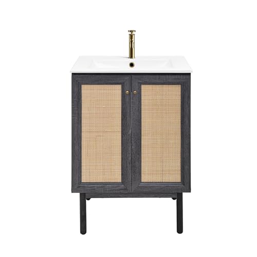 Image of Classe 24 inch Freestanding Bathroom Vanity in Black Oak with Sink Top