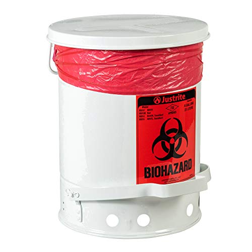 Image of Justrite 05910 Galvanized Steel Biohazard Waste Container, 6 Gallon Capacity, 11-7 /8 inch OD x 15-7 /8 inch Height, White