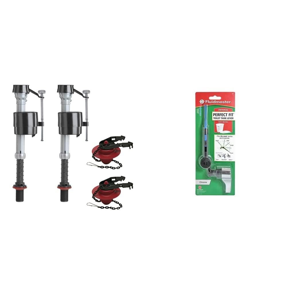 Fluidmaster K-400A-5004 Universal Toilet Fill Valve and 2 in. Toilet Flapper Repair Kit &amp; 641 PERFECT FIT Universal Toilet Tank Flush Lever In Chrome, Metal Toilet Handle With Adjustable Arm