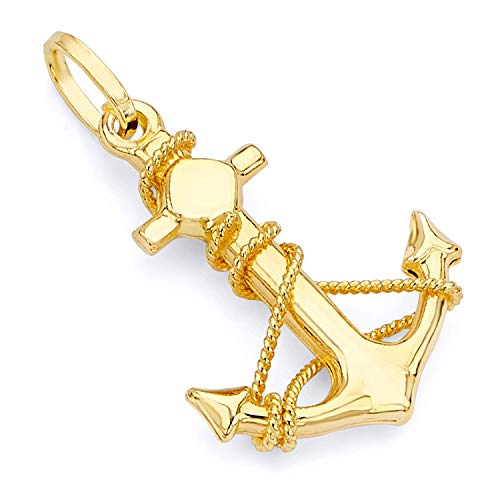 Pendentif ancre et corde or jaune 18 carats 750 SA18-2 bijou mixte pour collier et chaîne