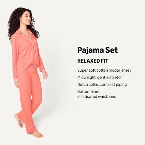 Image of Amazon Essentials Women's Long Sleeve Cotton Modal Pajama Set, Loungewear with Full-Length Bottom