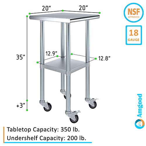 Image of AmGood 20 inch Long x 20 inch Deep Stainless Steel Table with Casters