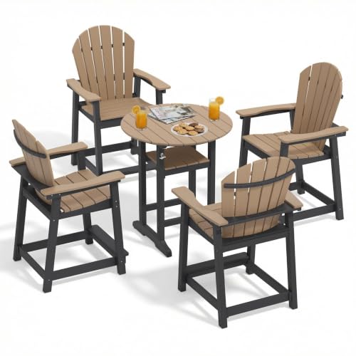 OTSUN Outdoor High Top Adirondack Table and Chairs All Weather Outdoor HDPE Bar Furniture Set for Balcony Deck Backyard Patio Garden