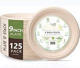 100% Compostable 9 Inch Paper Plates Disposable Biodegradable Paper Plates [Bulk 125-Pack] Heavy-Dut