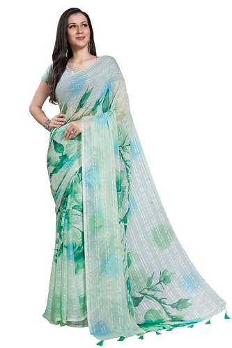 Image of RANI SAAHIBA Women's Printed Chiffon Saree Without Blouse Piece