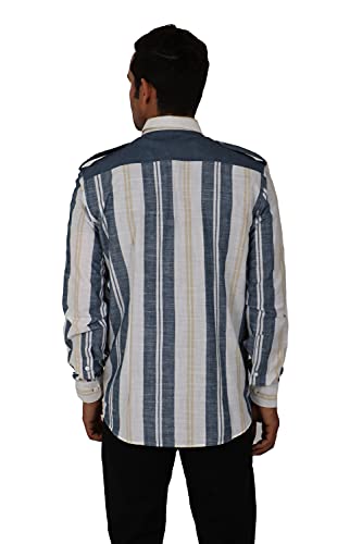 Image of SHIRT THEORY Blue & White Stripe Cotton Full Sleeves Casual Shirts for Men II Premium Cotton Shirt II Stylish Shirt for Men II Exclusive Men Casual Shirt II Luxury Shirts ||