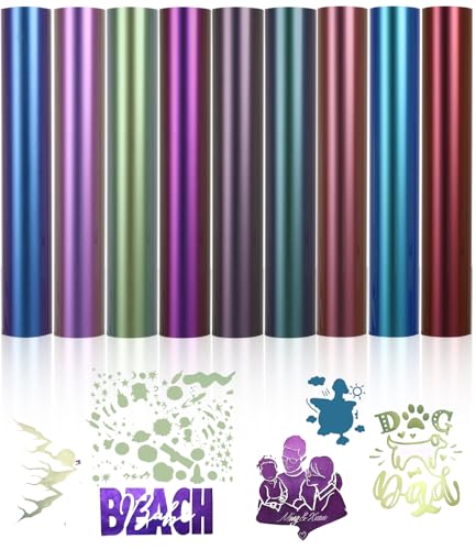 FAOKZE 42 piezas de vinilo de transferencia de calor,30×25cm flex foil plotter textil,lámina de transferencia textil para planchar en camisetas,sombreros u otras telas (Camaleón 9 PCS)