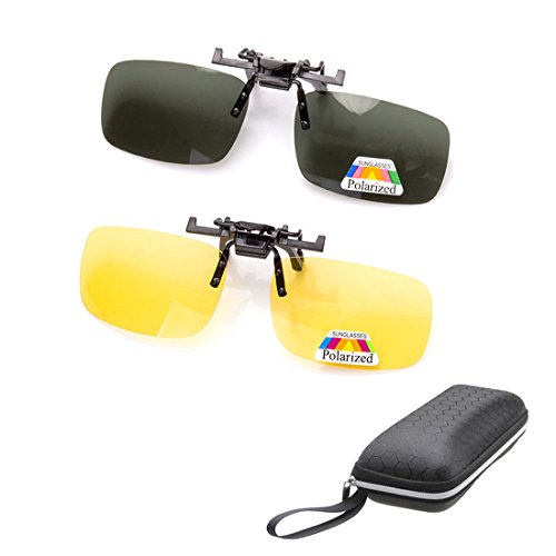 ZYZH 2 Pairs Occhiali da sole Clip On Night Vision Occhiali antiriflesso polarizzati per uomo Donna UV400 I migliori per guida Sparatutto Sport all'aria aperta-Giallo + Verde
