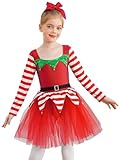 IEFIEL Vestido de Danza Navidad para Niña Maillot con Tutú Ballet Manga Larga a Rayas Vestido de Gimnasia Rítmica Disfraz de Bailarina Navideño Carnaval 3-16 Años Rojo 11-12 años