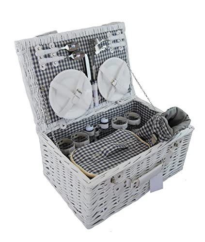 dvier Picknickkorb weiß weide f. 4 Personen inkl. Thermotasche