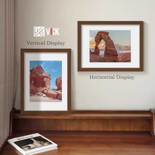 Image of VCK 12x16 Frame 5 Pack, Brown Wood, 8.5x11 Mat, Glass, for Photo Print
